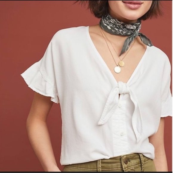 Anthropologie Tops - Anthro Cloth & Stone White Tie Front Blouse XSmall